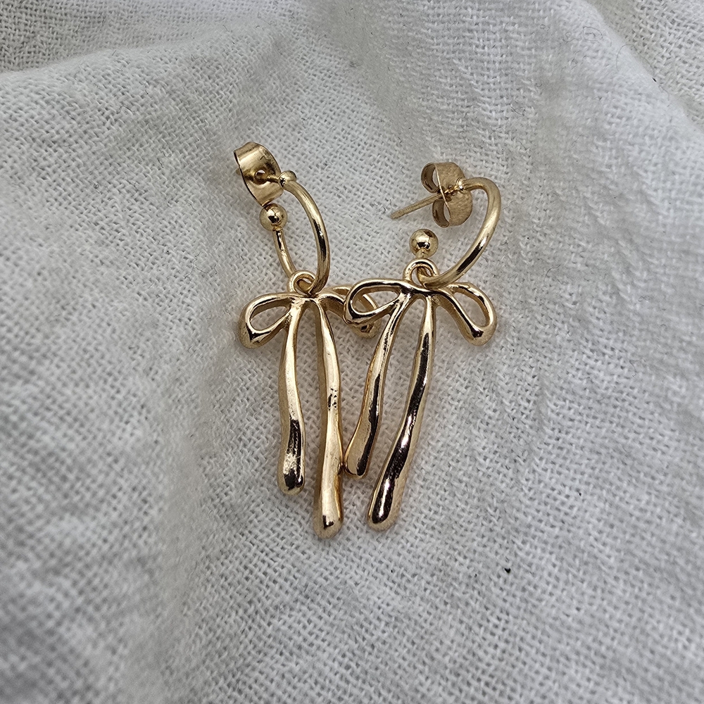 Gold Bow Drop Earrings - Women Jewelry